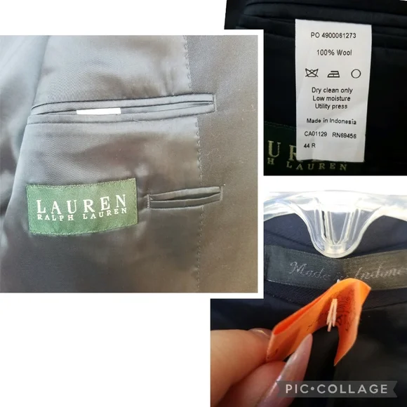 Ralph Lauren Wool Sport Coat Blazer 44R Navy Embossed Gold Buttons Like … - Picture 15 of 16